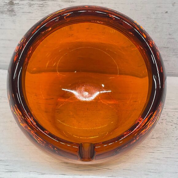 Vintage Amber Persimmon Orb Shaped Viking Glass Ashtray Mid-Century Modern MCM - Picture 3 of 8